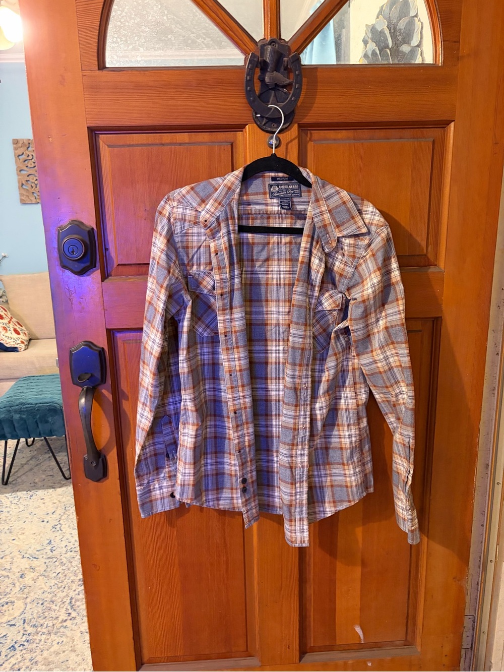 American Rag Men’s Orange & Blue Plaid Button-Down Shirt